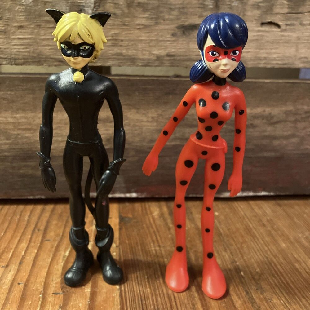 Playmates 5" Miraculous Cat Noir & Ladybug Action Figures Lot of 2
